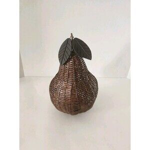 Vintage Wicker Woven Metal Wooden Leafs Decorative Pear Fruit Home Decor SEE